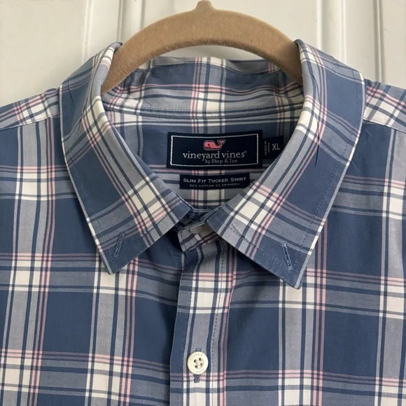 Men's Vineyard Vines Blue Plaid Slim Fit Tucker Shirt, Size XL - Picture 5 of 11